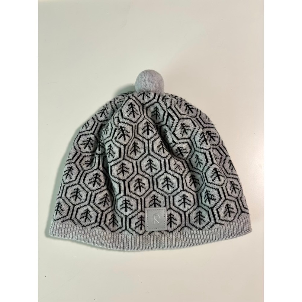 Reima Kids Knit Beanie Hat Cap Pom‎ Pom Geometric Gray Sz 56/58 Outdoors Skiing